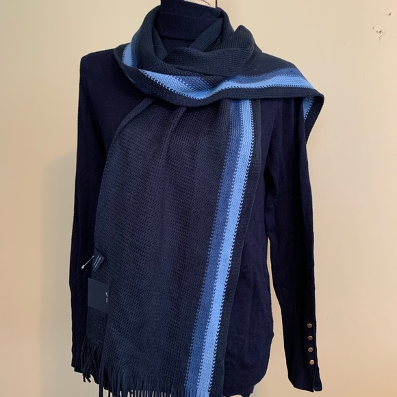TOMMY HILFIGER 100% acrylic navy blue unisex fringed scarf NWT - Picture 1 of 8